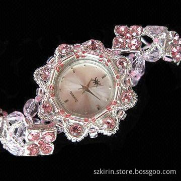 Jewelry Watch with Seiko PC21 Movement and Stainless Steel Buckle, Made of Crystal